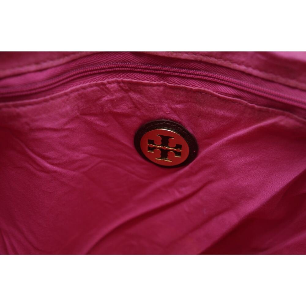 TORY BURCH TALL CANVAS & PATENT PINK & BROWN TOTE - Picture 9 of 9
